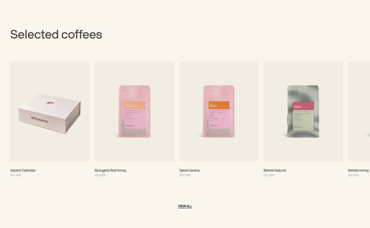 Selected Coffees section from Coffee Collective