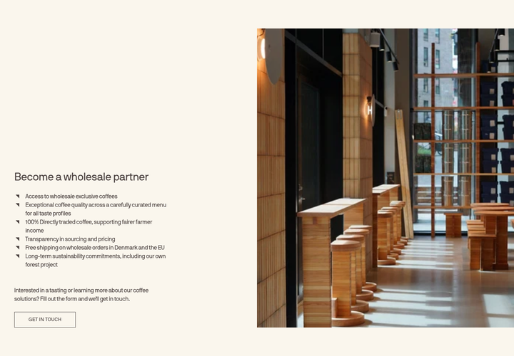 Become a Wholesale Partner section from Coffee Collective
