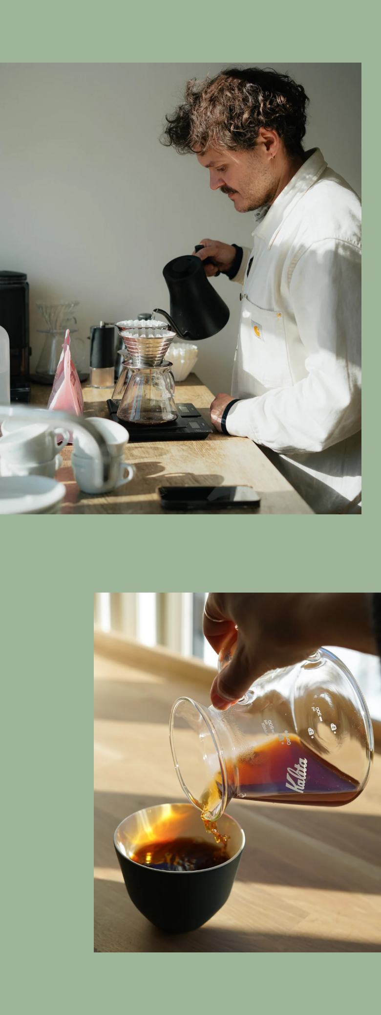 Brewing Photographs section from Coffee Collective, on a phone