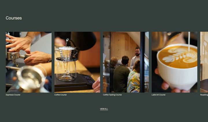 Courses section from Coffee Collective