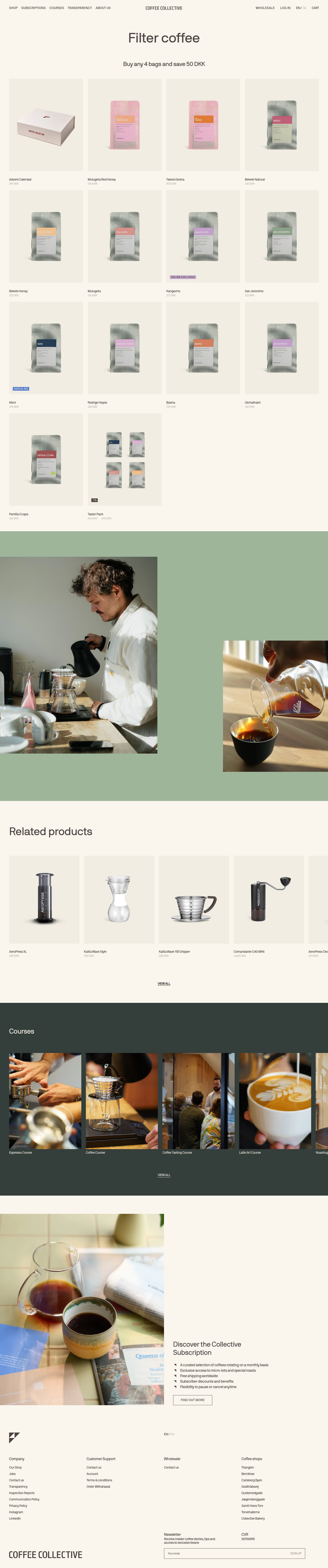 Filter Coffee page from Coffee Collective