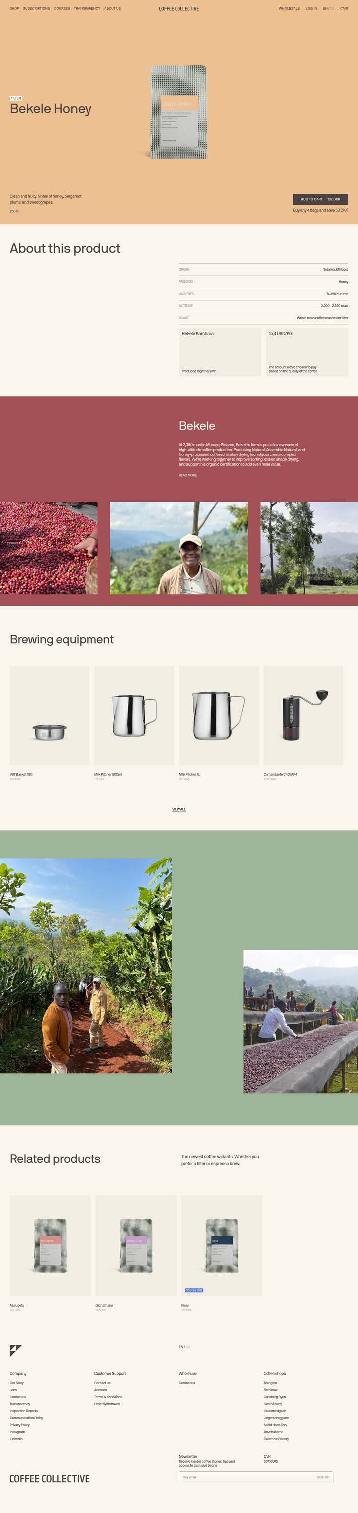 Bekele Honey page from Coffee Collective