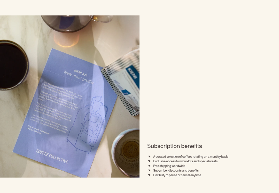 Subscription Benefits section from Coffee Collective