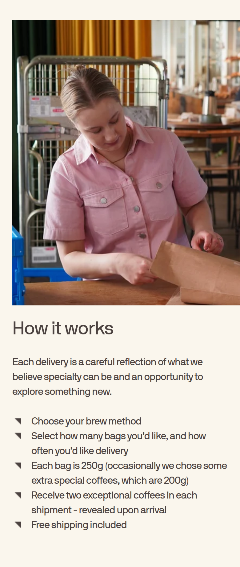 How It Works section from Coffee Collective, on a phone