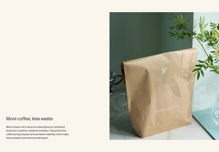 More Coffee, Less Waste section from Coffee Collective