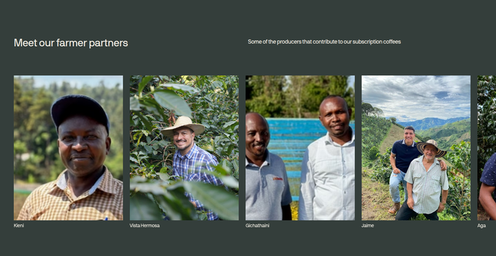 Meet Our Farmer Partners section from Coffee Collective