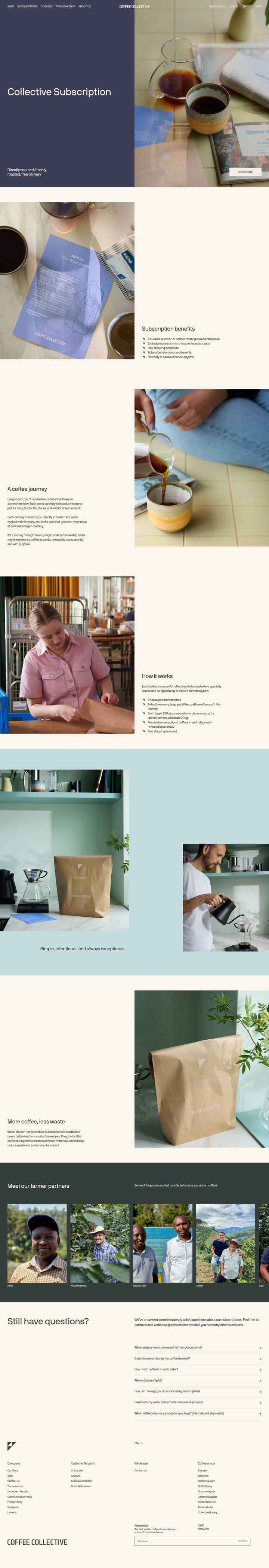 Collective Subscription page from Coffee Collective