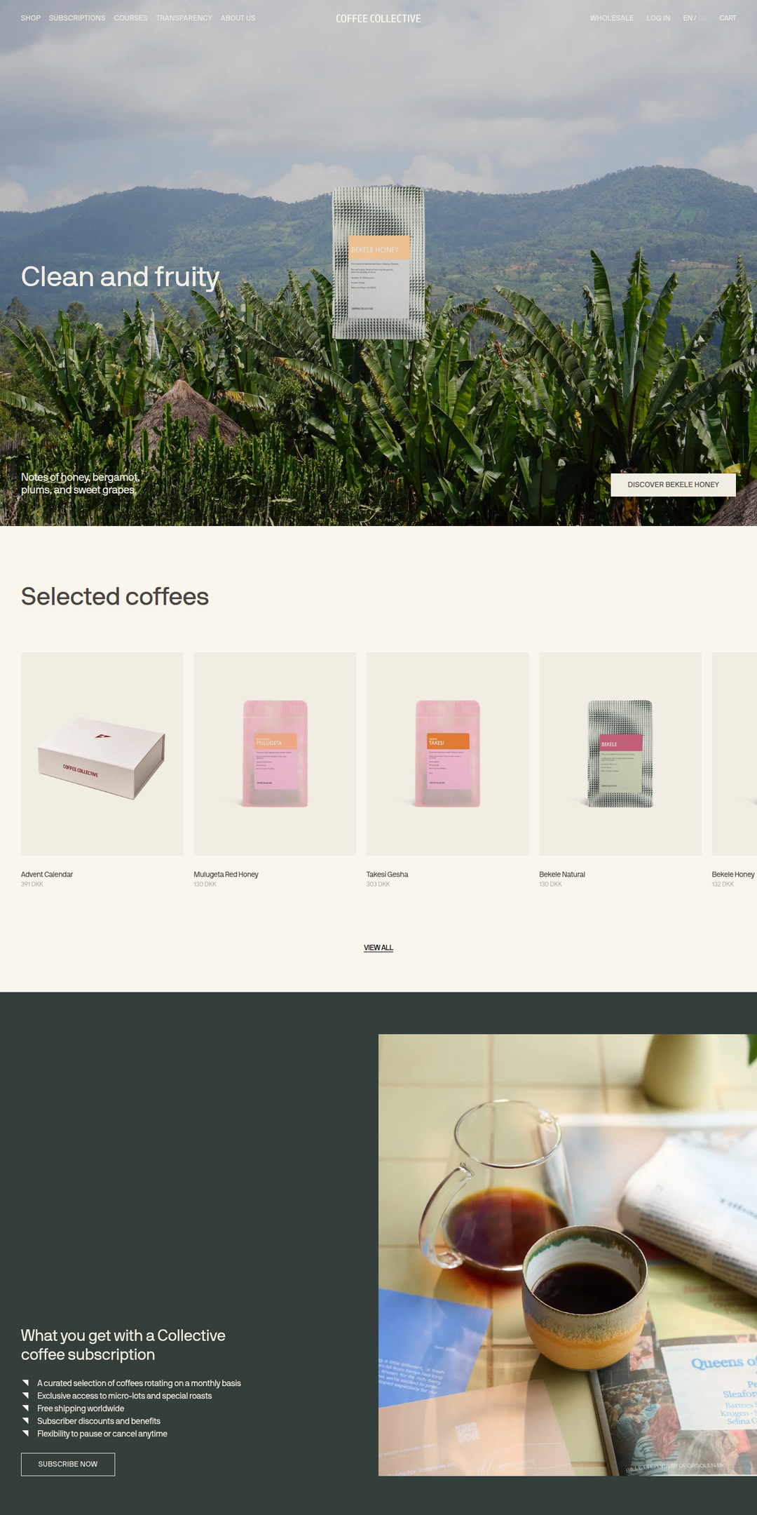 Home page of the Coffee Collective website