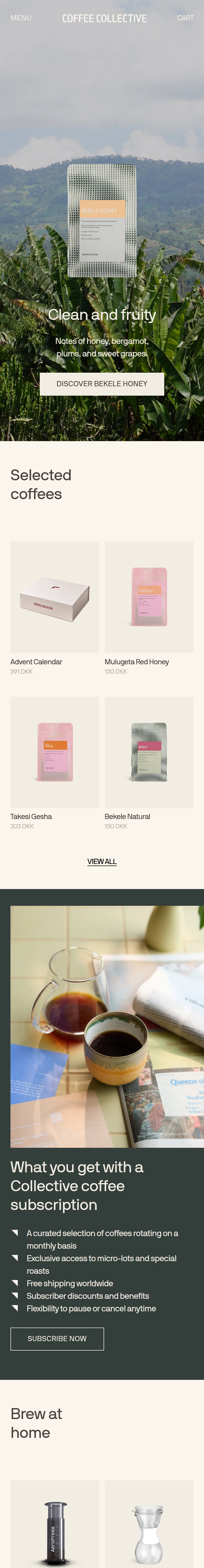 Home page of the Coffee Collective website, on a phone