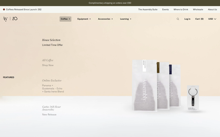 Featured Coffees section from Assembly Coffee