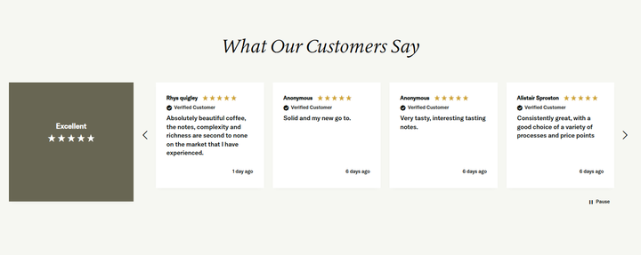 What Our Customers Say section from Assembly Coffee