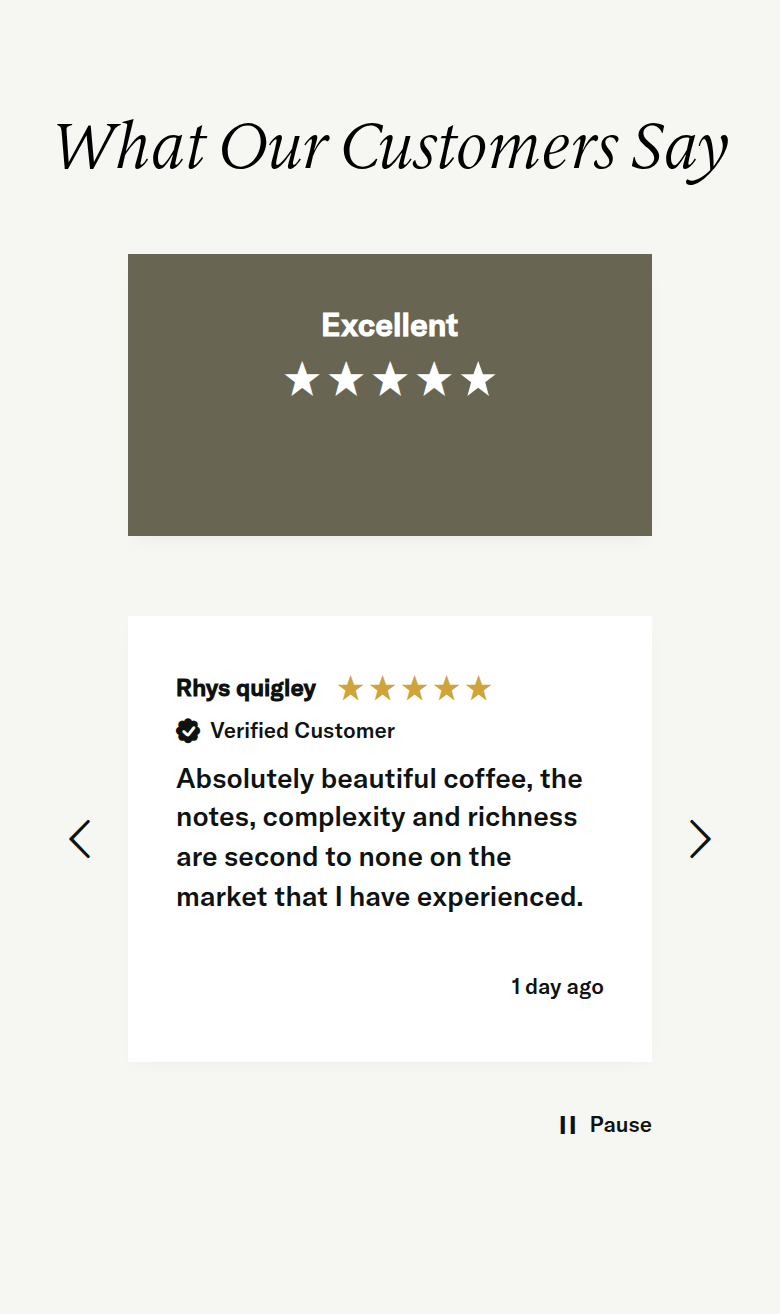 What Our Customers Say section from Assembly Coffee, on a phone
