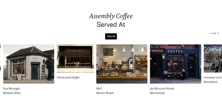 Assembly Coffee Served At section from Assembly Coffee