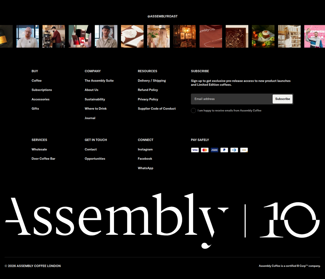 Footer section from Assembly Coffee