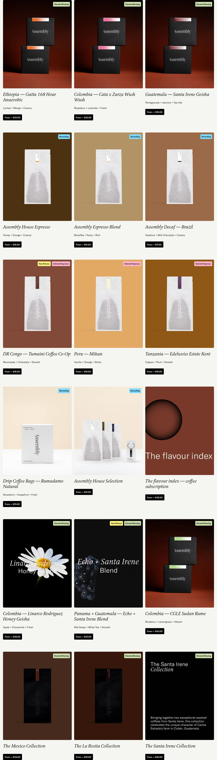 All Coffee section from Assembly Coffee