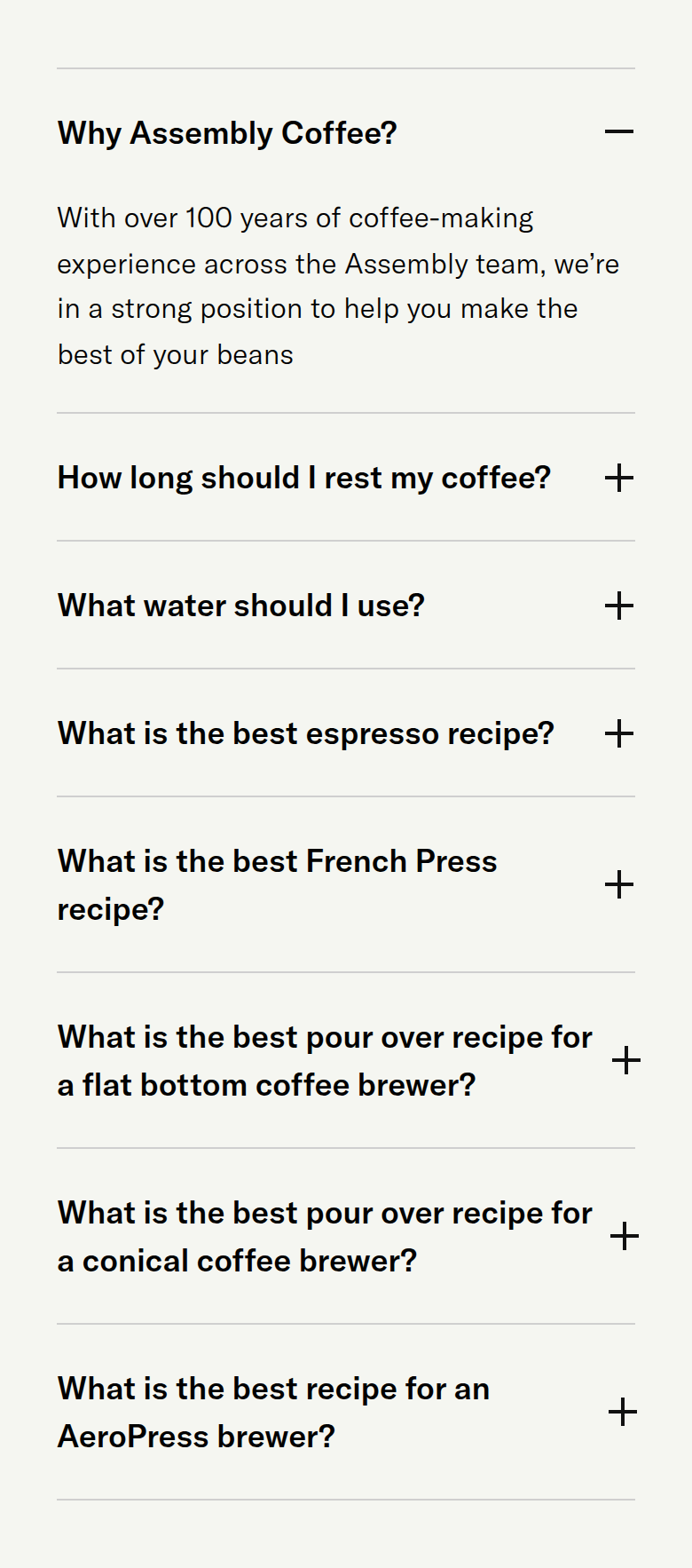 Why Assembly Coffee section from Assembly Coffee, on a phone
