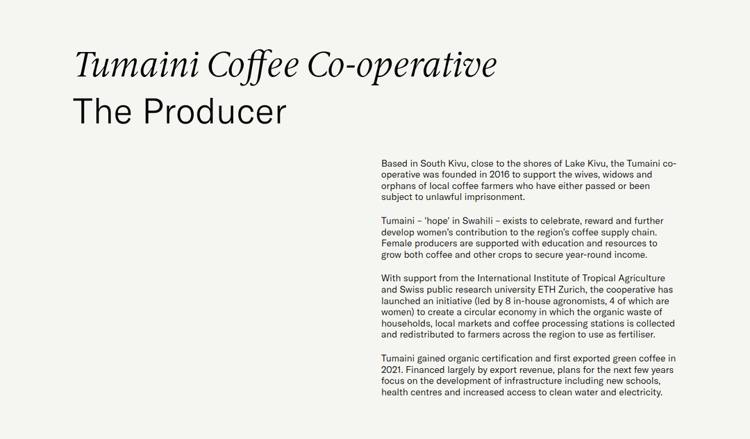 The Producer section from Assembly Coffee