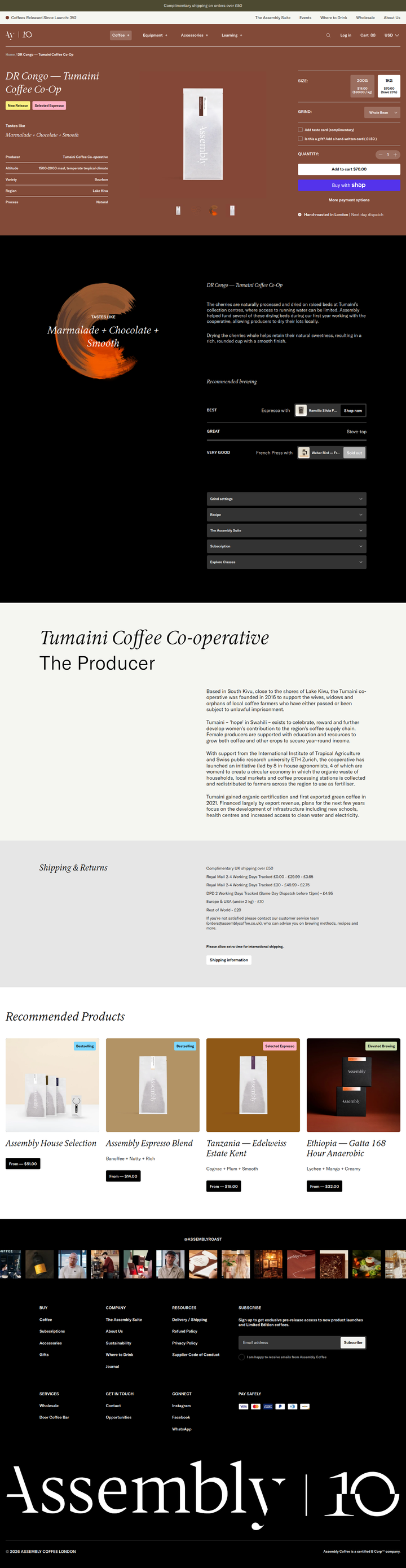 DR Congo Tumaini Coffee Co-Op page from Assembly Coffee