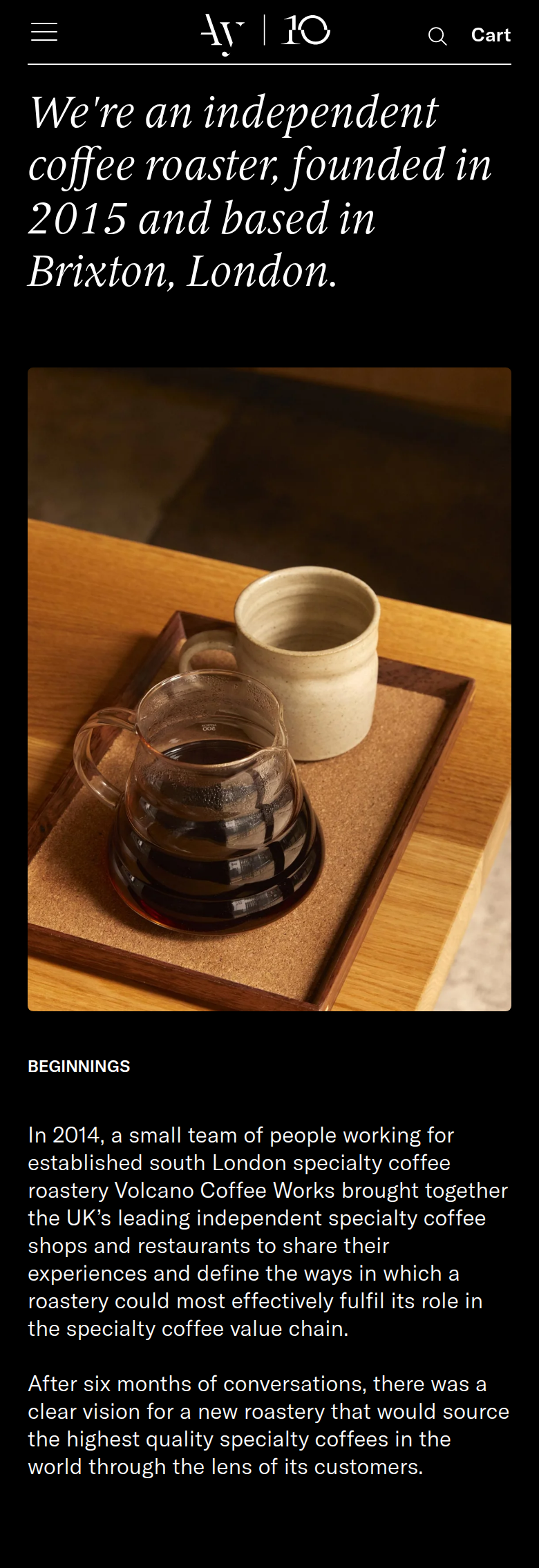 An Independent Coffee Roaster section from Assembly Coffee, on a phone