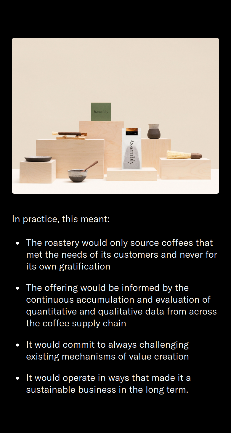 In Practice, This Meant section from Assembly Coffee, on a phone
