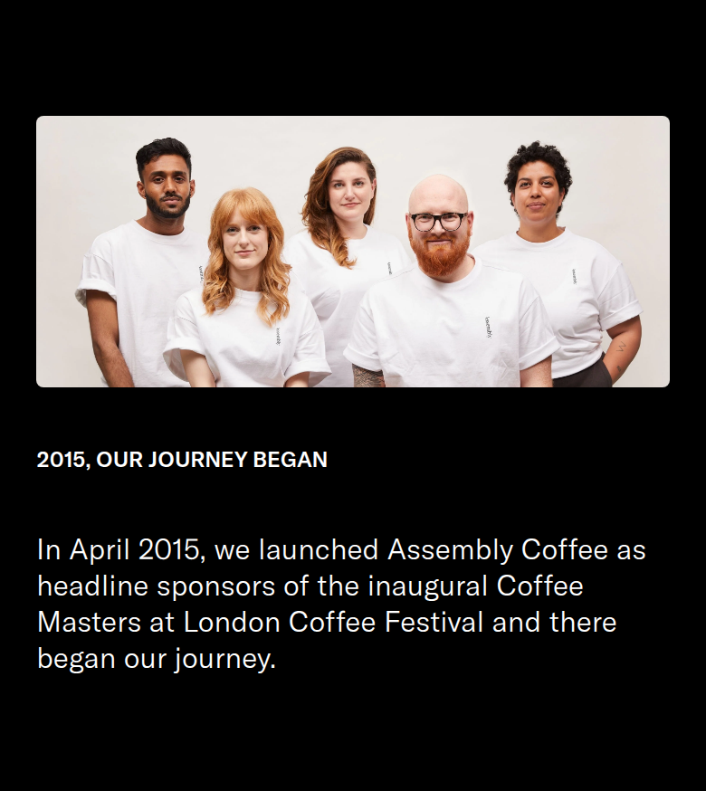 Our Journey Began section from Assembly Coffee, on a phone