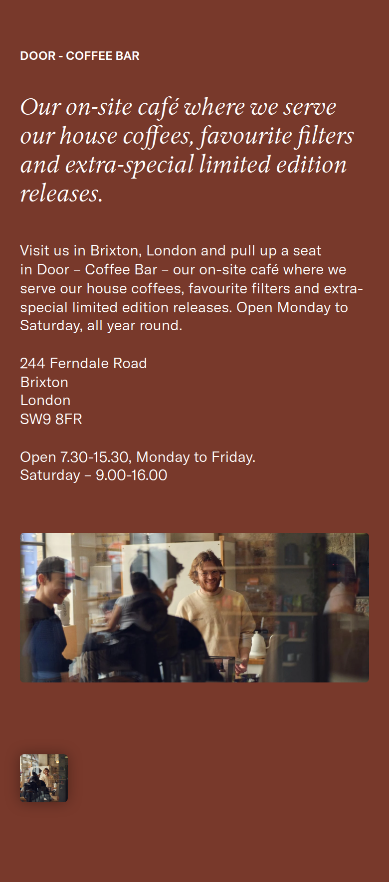 Door Coffee Bar section from Assembly Coffee, on a phone