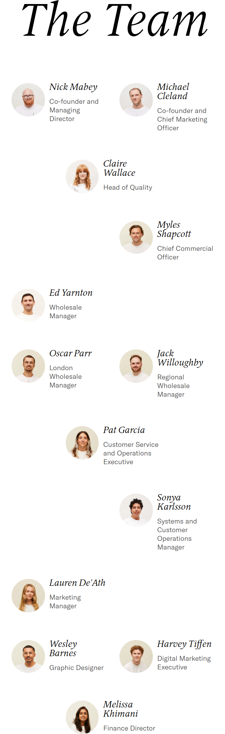 The Team section from Assembly Coffee, on a phone