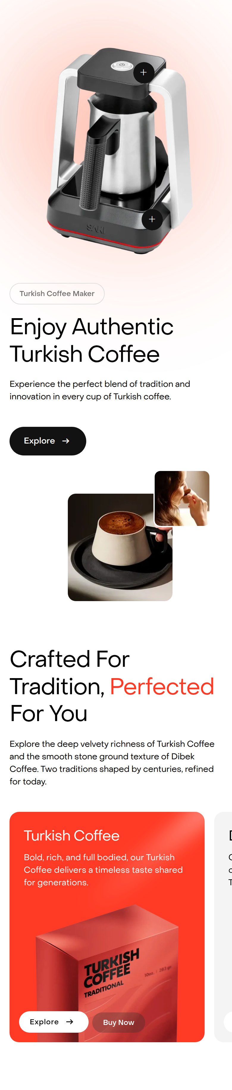 Enjoy Authentic Turkish Coffee section from Saki, on a phone