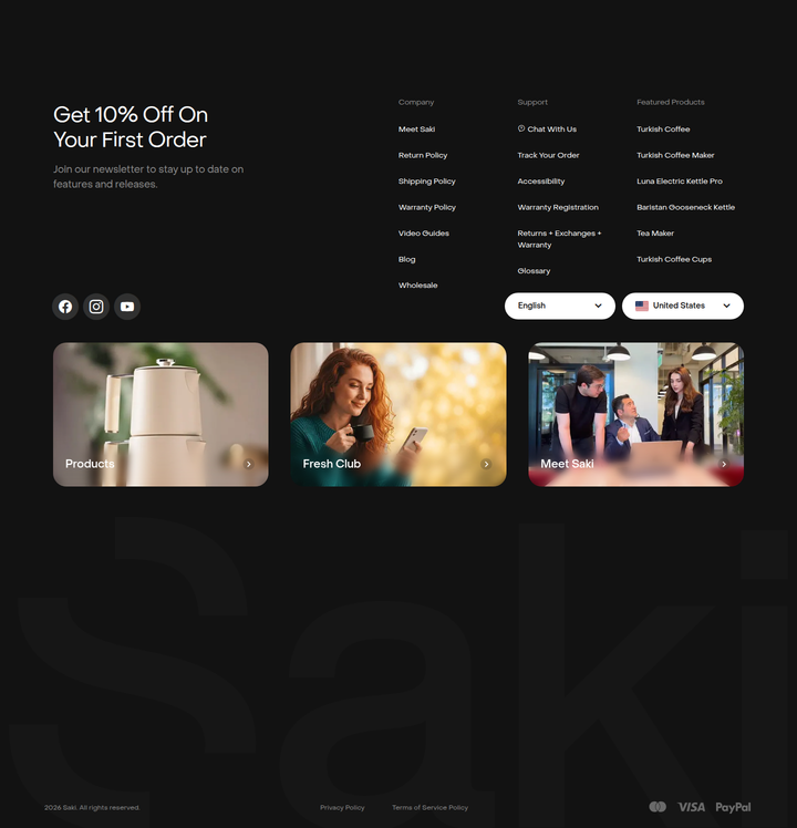 Get 10% Off on Your First Order section from Saki