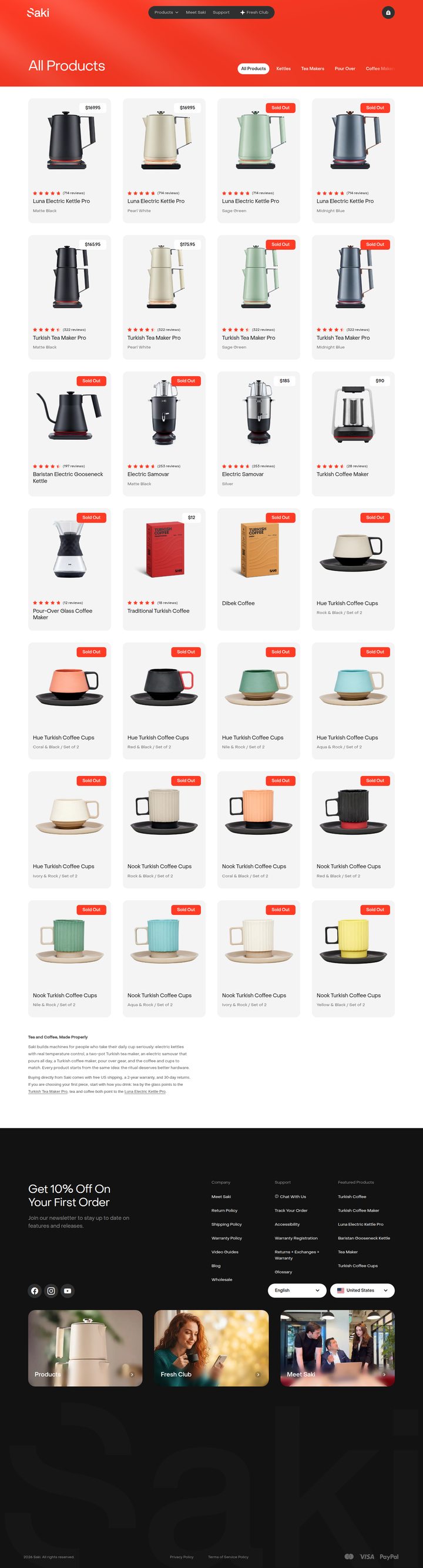 All Products page from Saki
