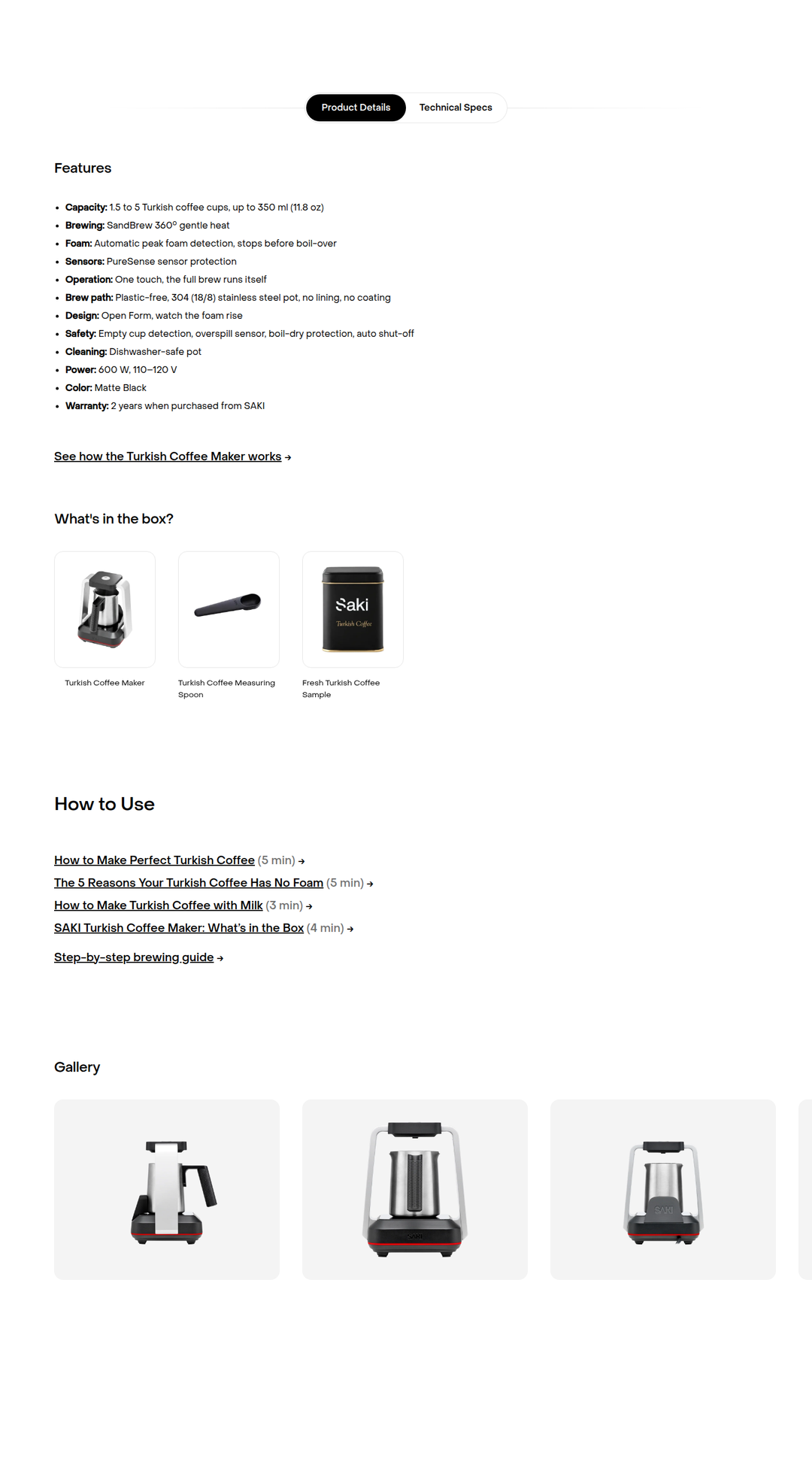 Features section from Saki