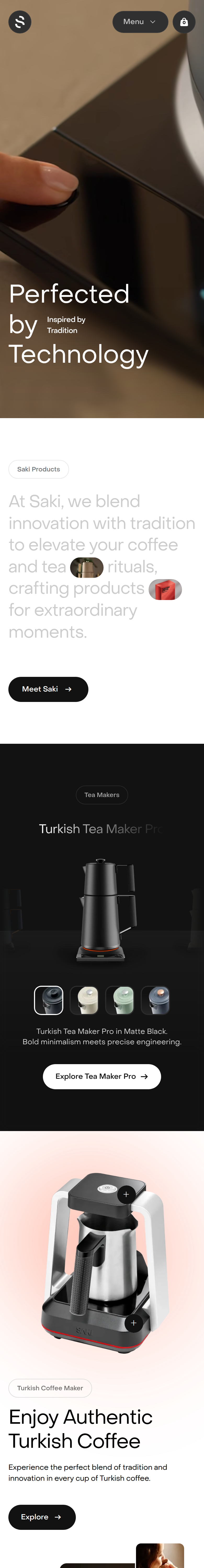 Home page of the Saki website, on a phone