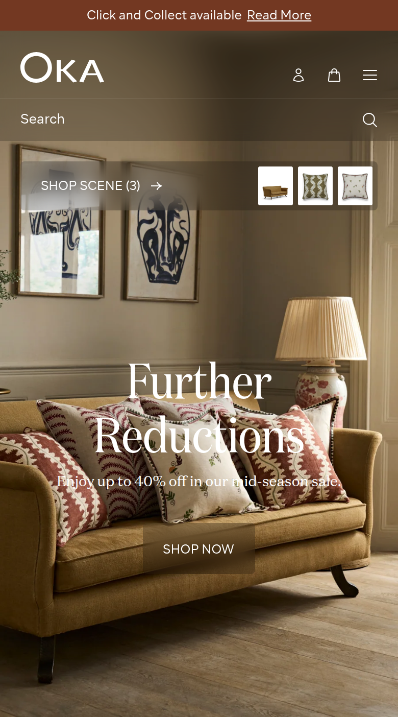 Further Reductions section from OKA, on a phone