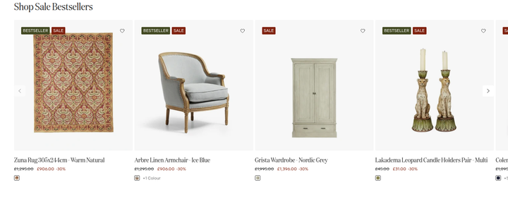 Shop Sale Bestsellers section from OKA