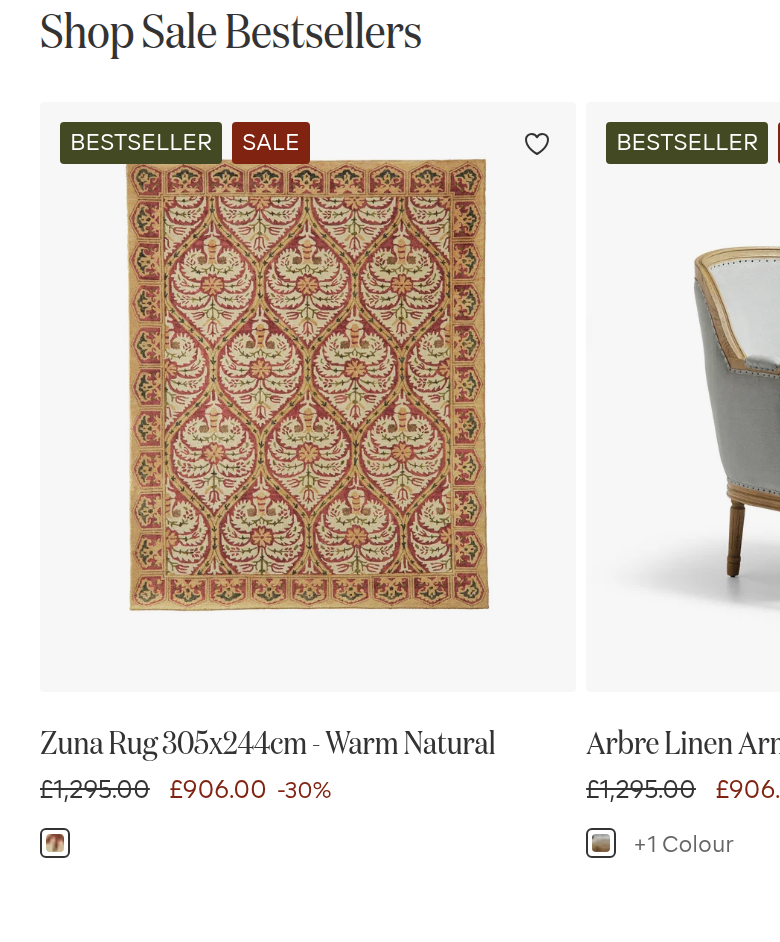 Shop Sale Bestsellers section from OKA, on a phone
