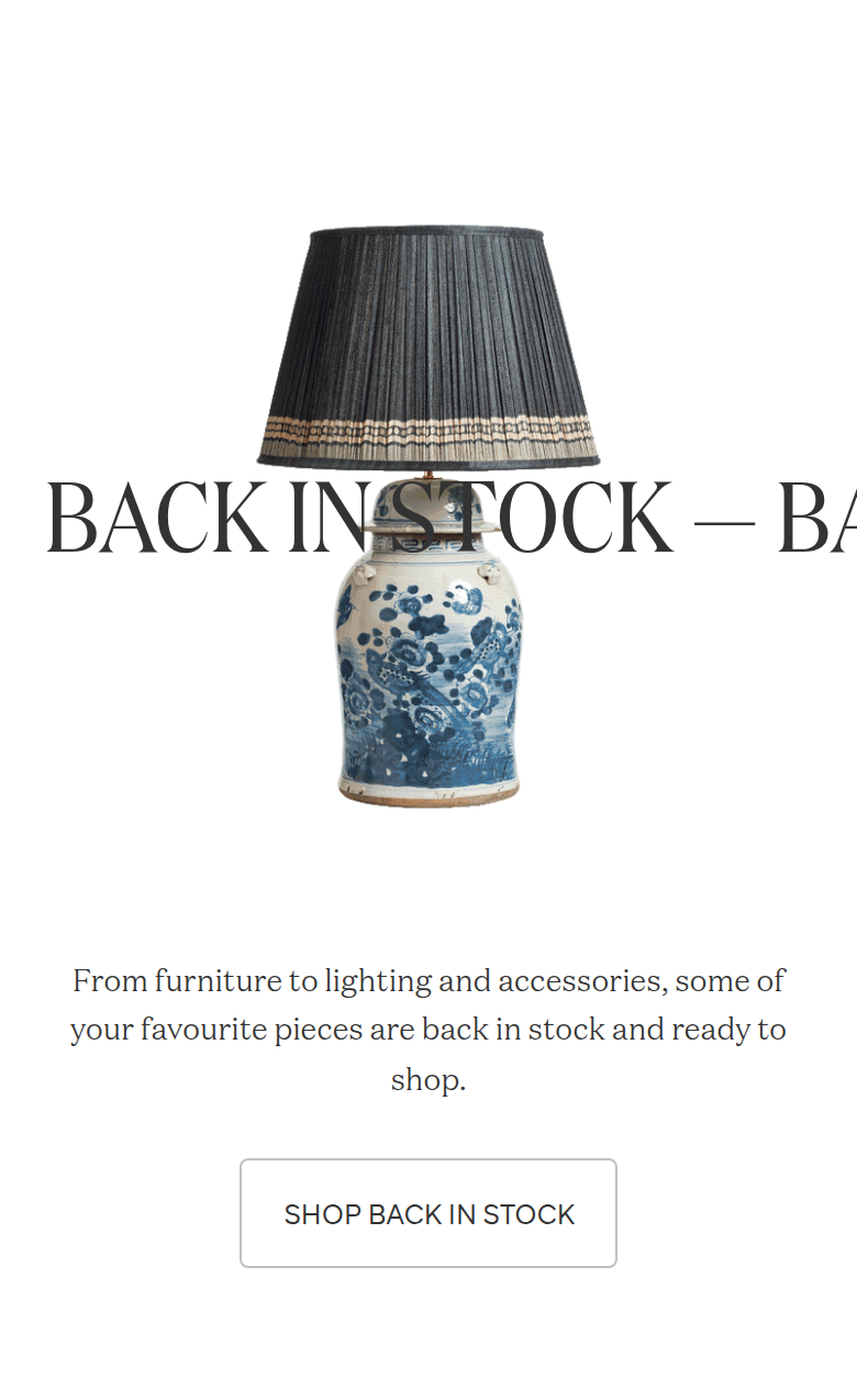 Back in Stock section from OKA, on a phone