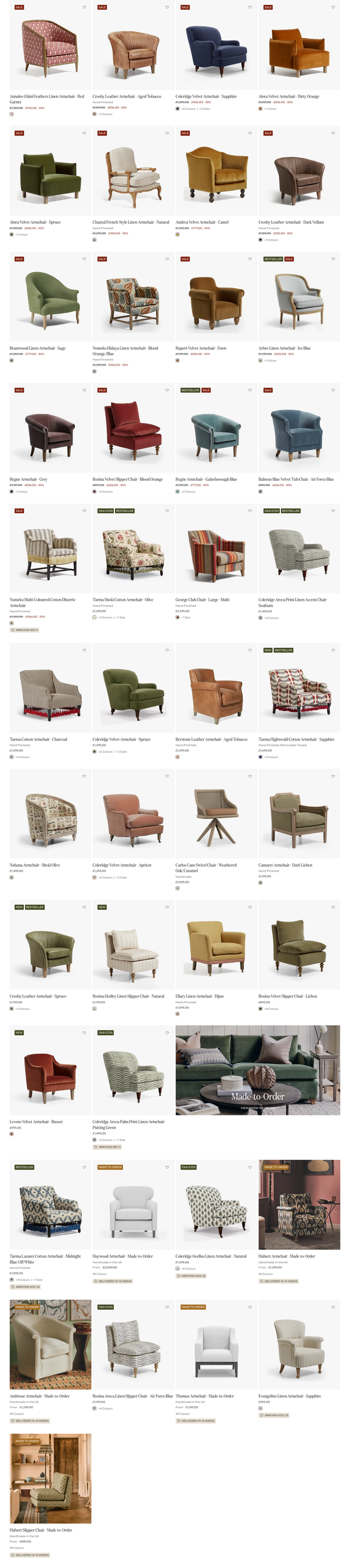 Armchair Listing section from OKA
