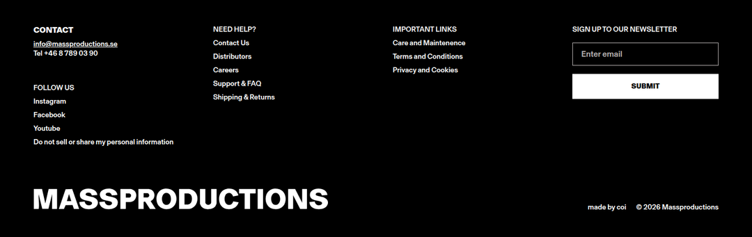 Sign Up to Our Newsletter section from Massproductions