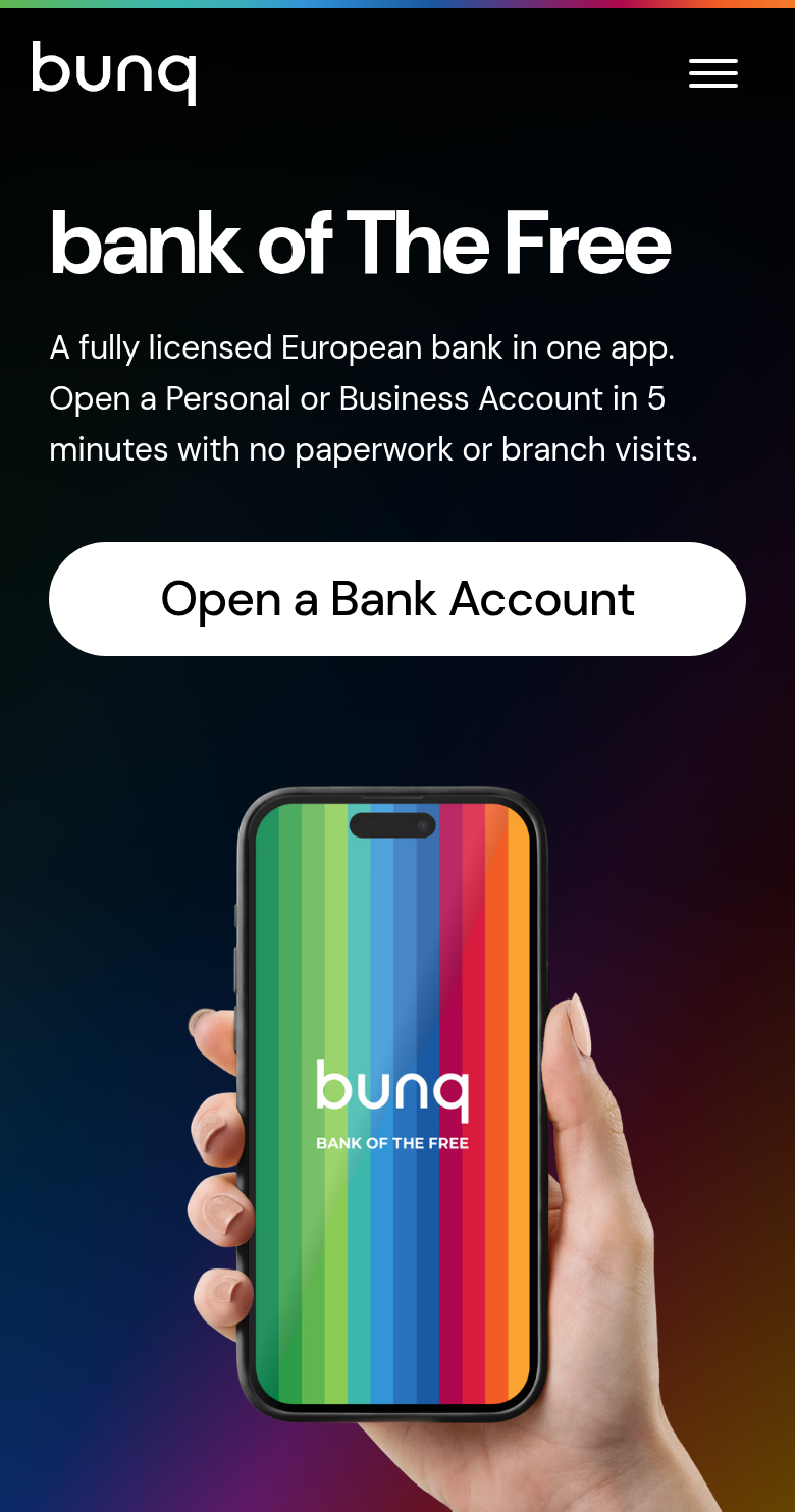 Bank of The Free section from bunq, on a phone