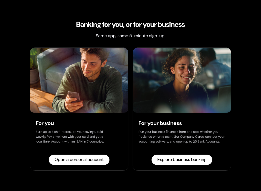 Banking for You, or for Your Business section from bunq