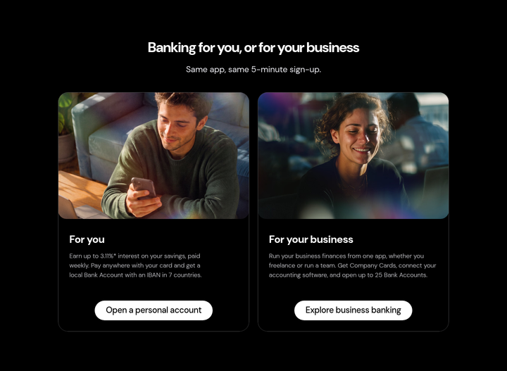 Banking for You, or for Your Business section from bunq