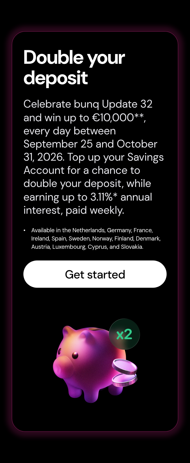 Double Your Deposit section from bunq, on a phone
