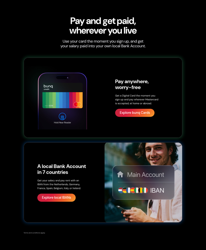 Pay and Get Paid Wherever You Live section from bunq