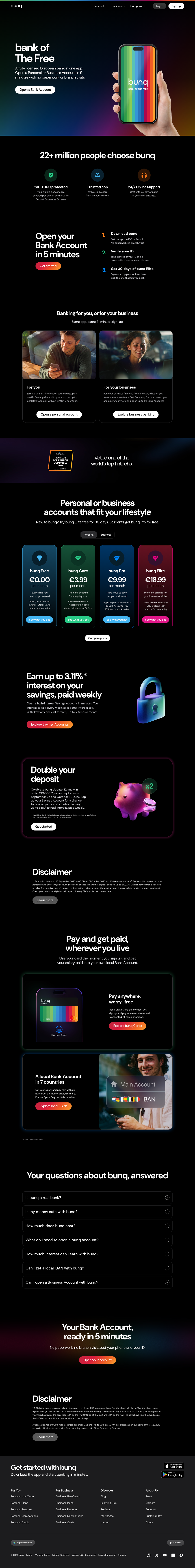 Home page of bunq