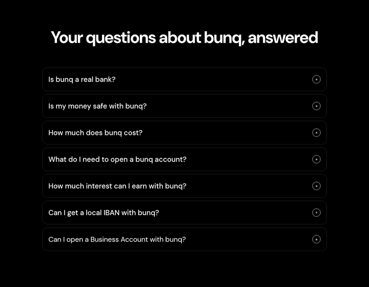Your Questions About bunq, Answered section from bunq