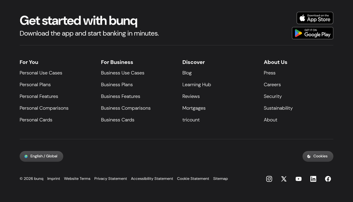 Footer section from bunq