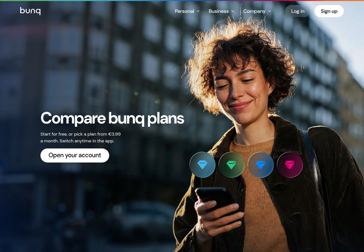Compare bunq Plans section from bunq