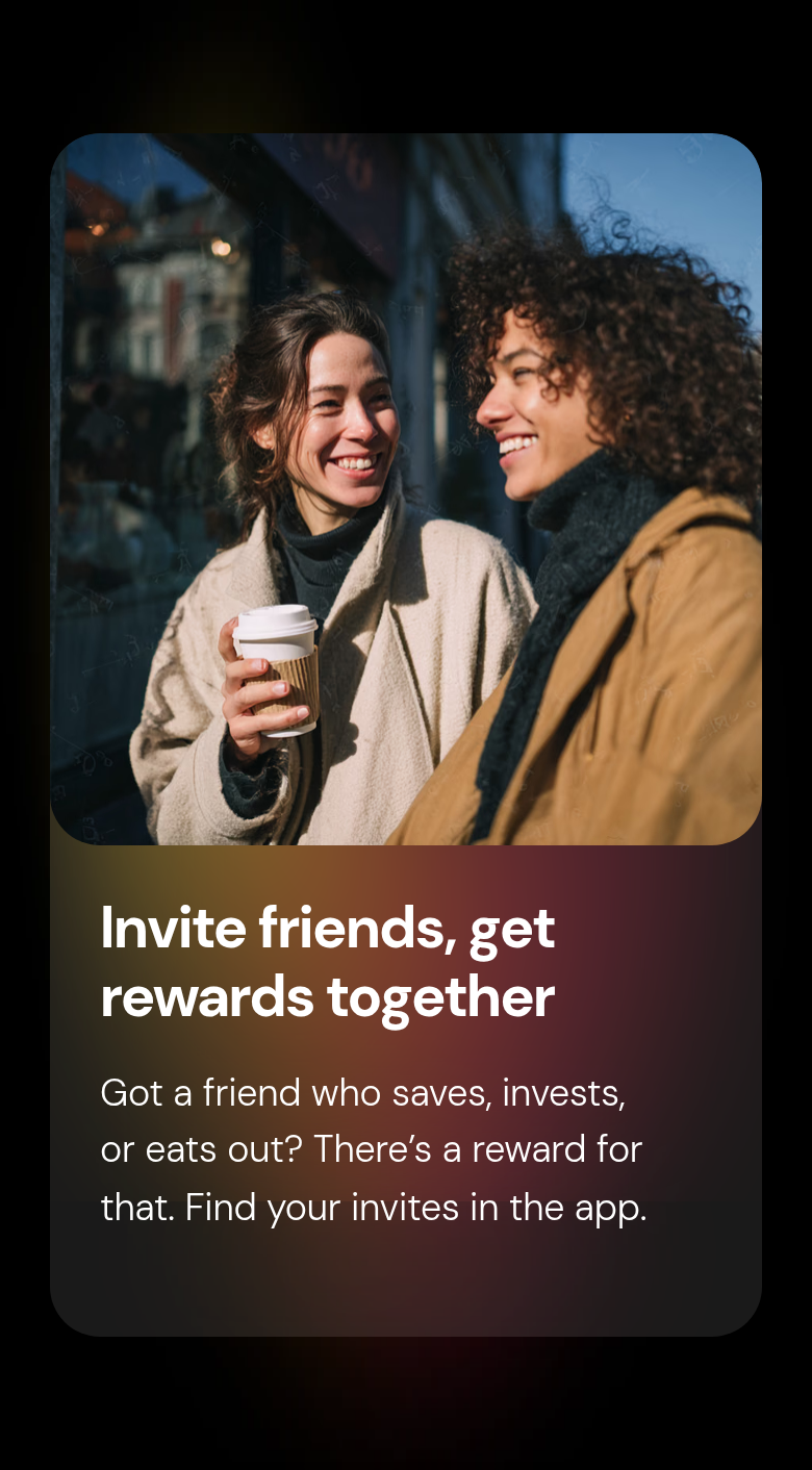 Invite Friends, Get Rewards Together section from bunq, on a phone