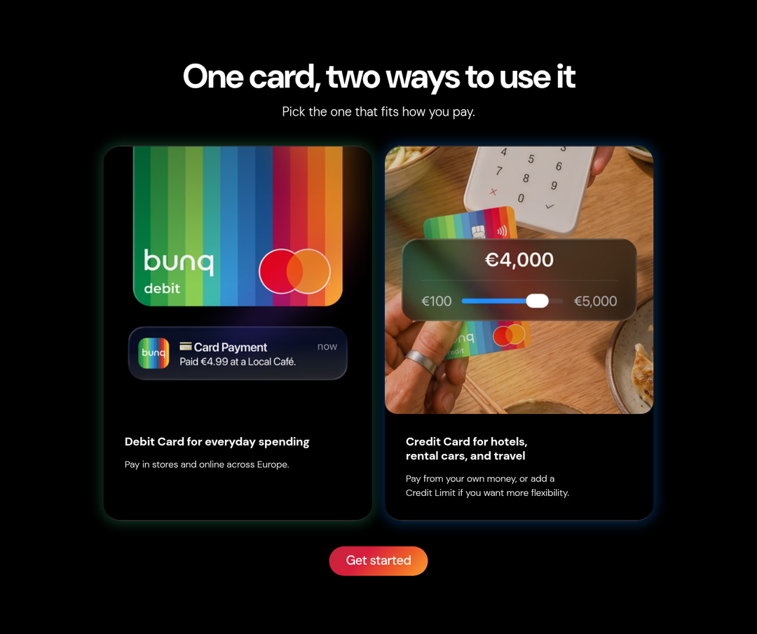 One Card, Two Ways to Use It section from bunq