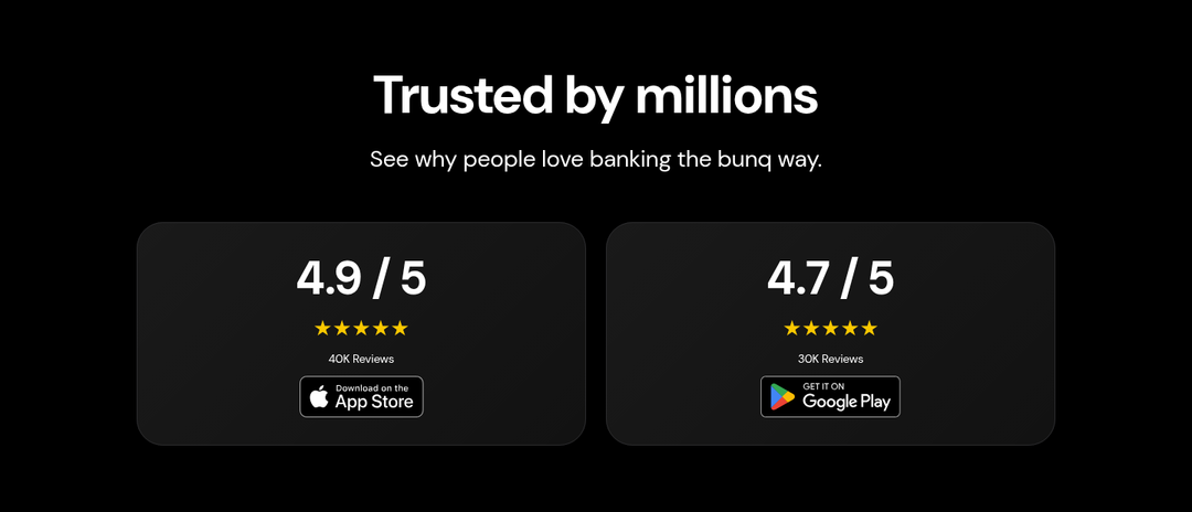 Trusted by Millions section from bunq
